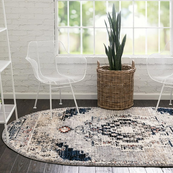 Unique Loom Tucson Collection Area Rug - Tubac (4' x 6' Oval Gray/Black)