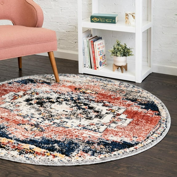 Unique Loom Tucson Collection Area Rug - Tubac (3' Round Rust Red/Black)