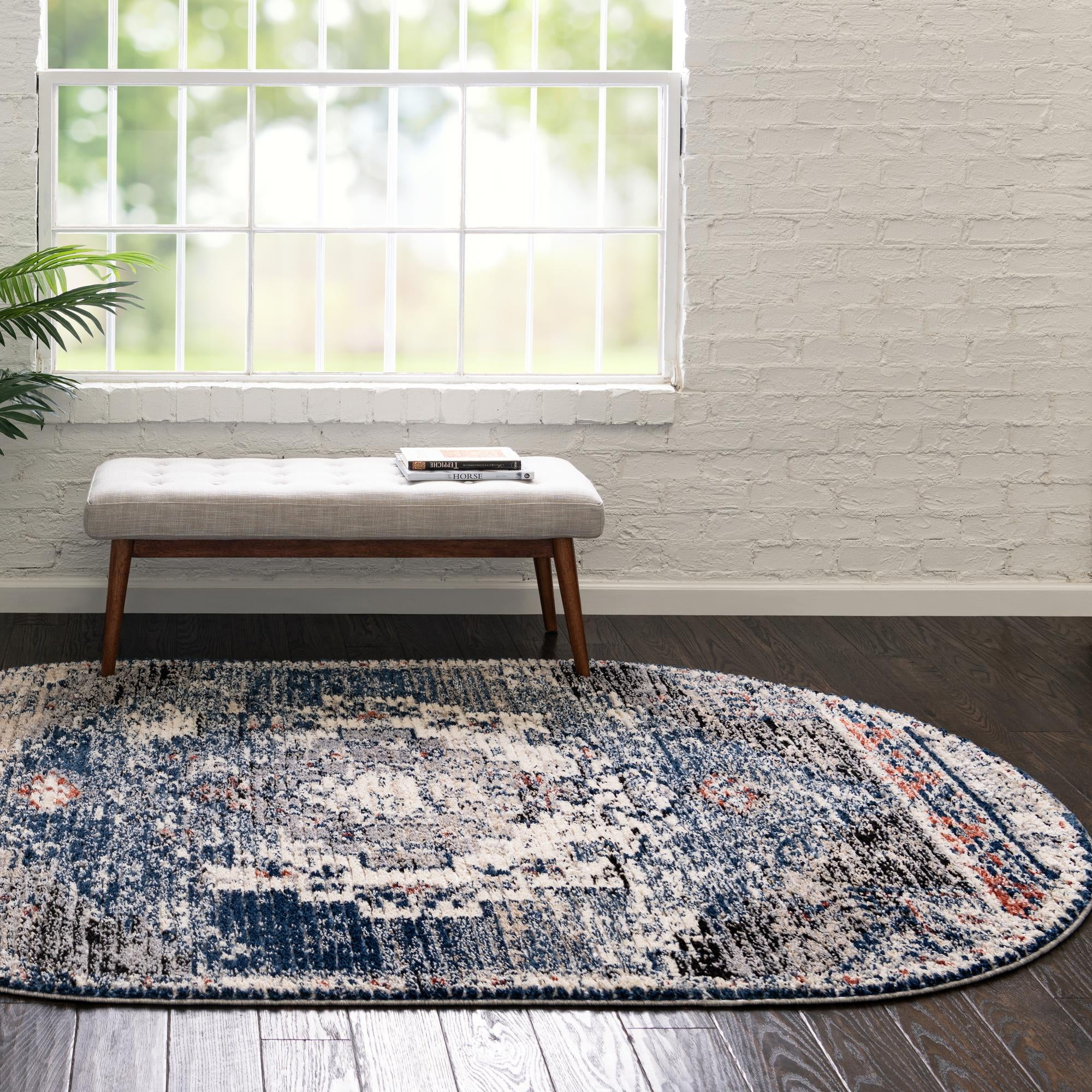 Unique Loom Tucson Collection Area Rug - Tubac (4' x 6' Oval Blue/Black ...