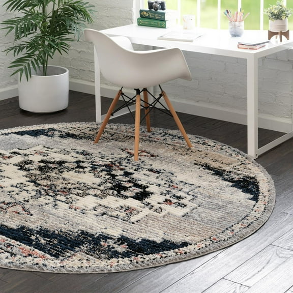 Unique Loom Tucson Collection Area Rug - Tubac (3' Round Gray/Black)
