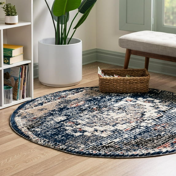 Unique Loom Tucson Collection Area Rug - Tubac (5' Round Blue/Black)