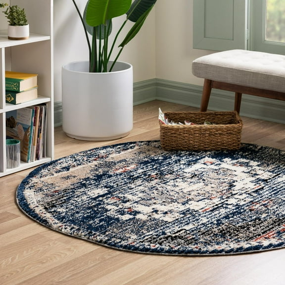 Unique Loom Tucson Collection Area Rug - Tubac (5' Round Blue/Black)