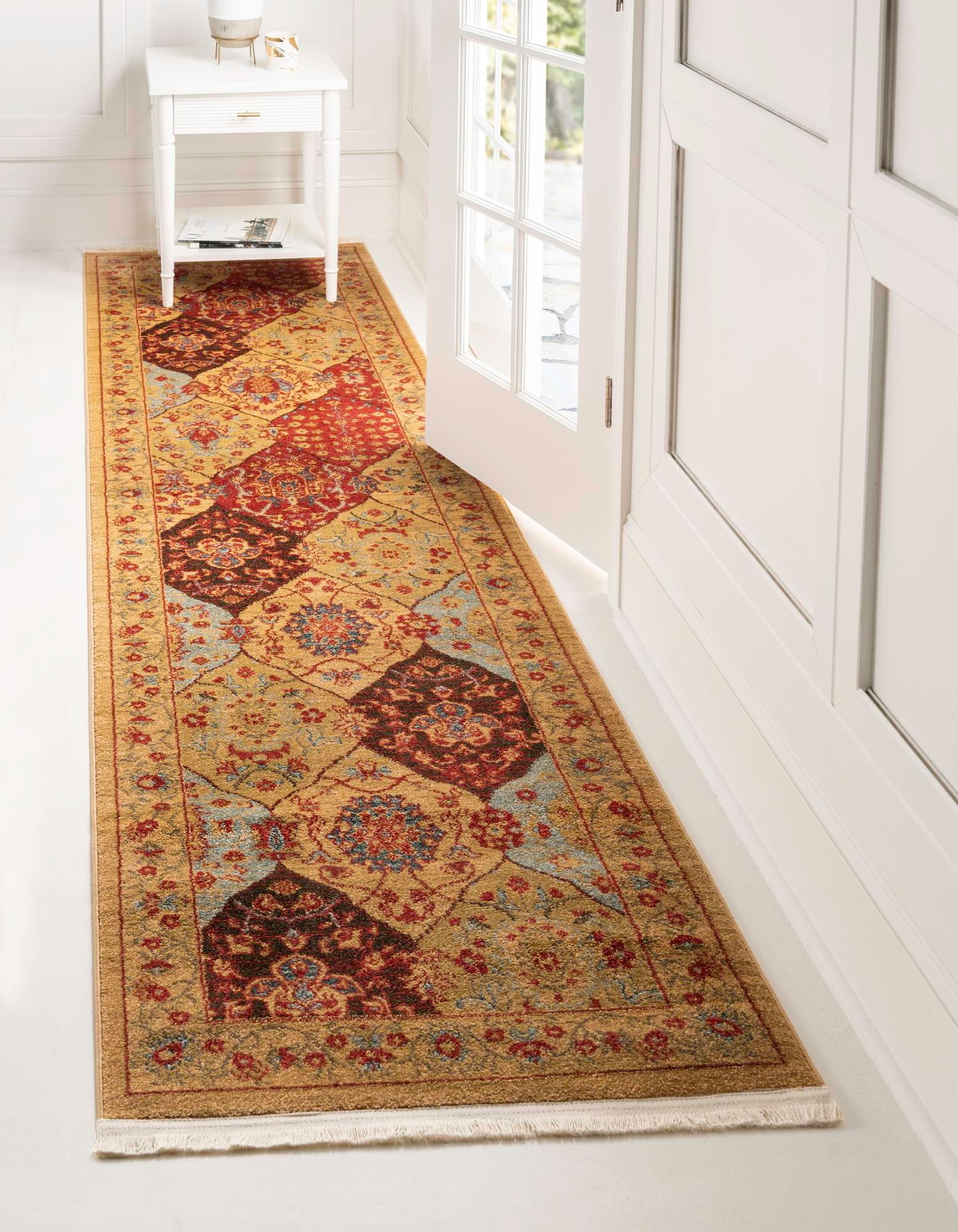Unique Loom Tulip Edinburgh Rug Tan/Red 2' 7" x 10' Runner Floral Bohemian Perfect For Bathroom