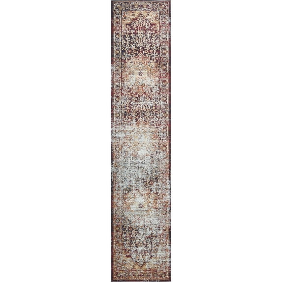 Unique Loom Turin Augustus Rug Rust Red/Blue 2' 7" x 12' 2" Runner Border Bohemian Perfect For Bathroom Hallway Mud Room Laundry Room