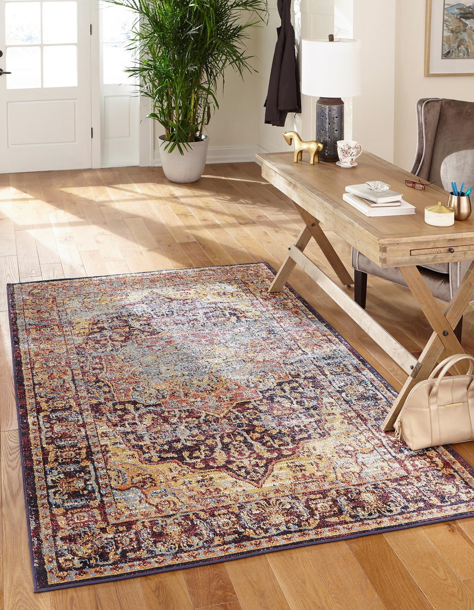 Blue Rectangular Rug With Rust Edge Unique Loom Turin Augustus Rug Rust Red/Blue 5' 1