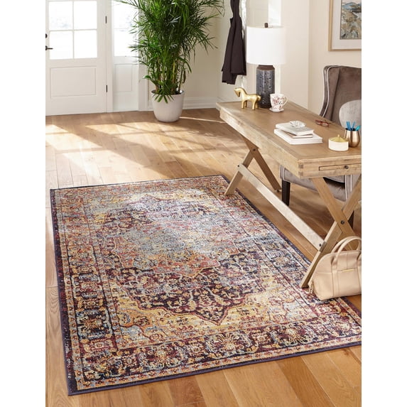 Unique Loom Turin Augustus Rug Rust Red/Blue 5' 1" x 8' Rectangle Border Bohemian Perfect For Living Room Bed Room Dining Room Office