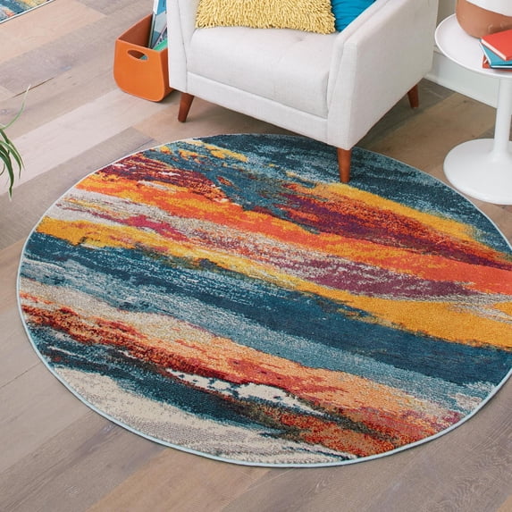Unique Loom Haerfest Collection Area Rug - Unity (7' 10" Round Multi/Blue)