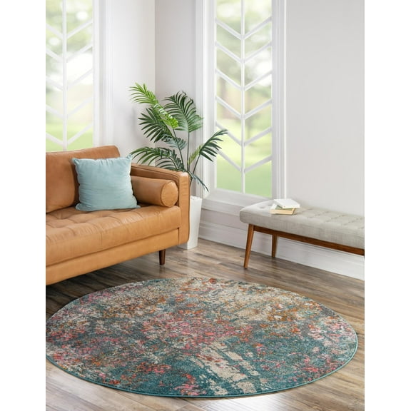 Unique Loom Aurora Collection Area Rug - Uppsala (6' 1" Round Blue/Beige)
