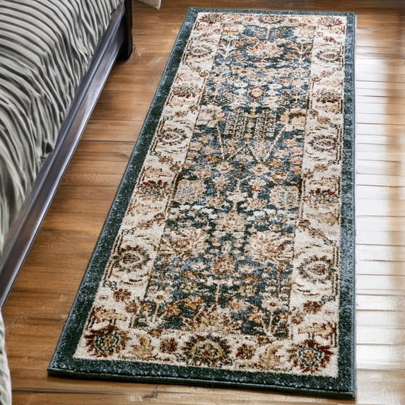 Unique Loom Utopia Collection Area Rug - Antheia (2' x 6' 1" Runner Light Blue/Burgundy)