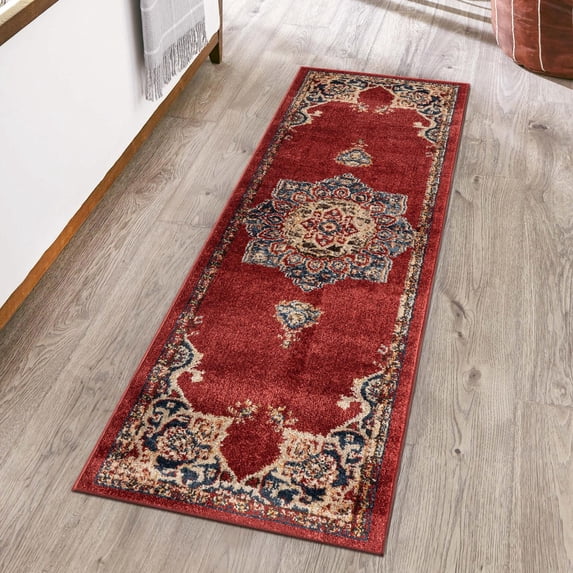 Unique Loom Utopia Collection Area Rug - Helios (2' 7" x 10' Runner Burgundy/Blue)