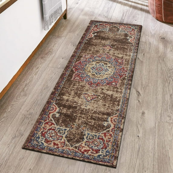 Unique Loom Utopia Collection Area Rug - Helios (2' x 6' 1" Runner Chocolate Brown/Beige)