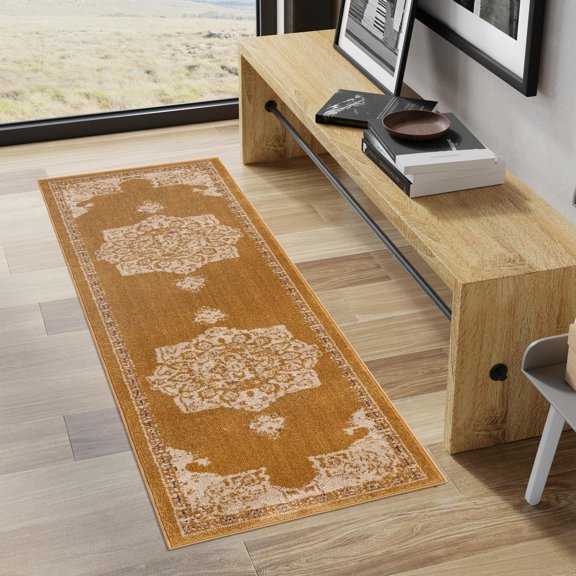 Unique Loom Utopia Collection Area Rug - Helios (2' x 6' Runner Yellow/Beige)