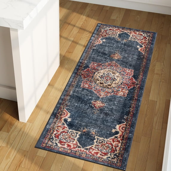 Unique Loom Utopia Collection Area Rug - Helios (2' x 8' Runner Dark Blue/Beige)