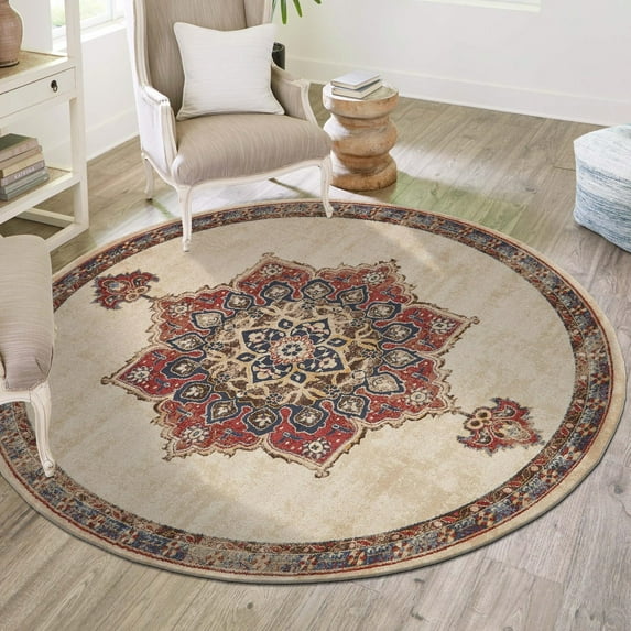 Unique Loom Utopia Collection Area Rug - Helios (4' Round Cream/Blue)