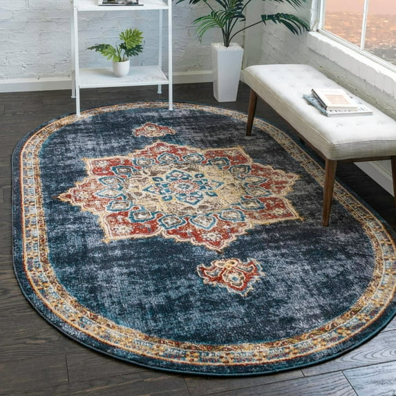 Unique Loom Utopia Collection Area Rug - Helios (5' x 8' Oval Dark Blue/Beige)