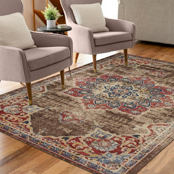 Unique Loom Utopia Collection Area Rug - Helios (8' x 10' Rectangle Chocolate Brown/Beige)