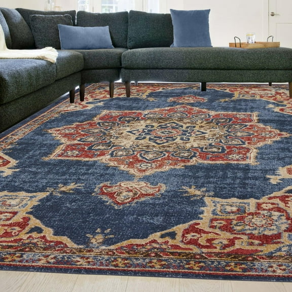 Unique Loom Utopia Collection Area Rug - Helios (9' x 12' 2" Rectangle Dark Blue/Beige)