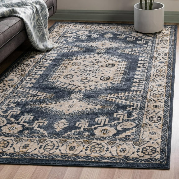 Unique Loom Utopia Collection Area Rug - Larissa (2' 2" x 3' 1" Rectangle Dark Blue/Gold)