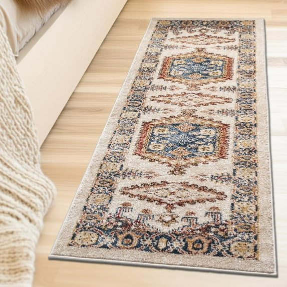 Unique Loom Utopia Collection Area Rug - Larissa (2' 7" x 10' Runner Cream/Blue)