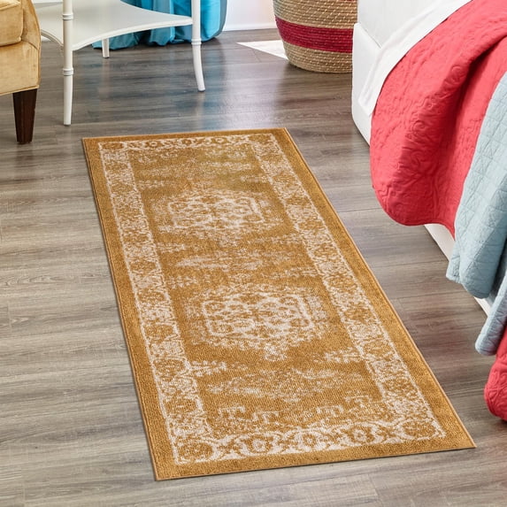 Unique Loom Utopia Collection Area Rug - Larissa (2' 7" x 10' Runner Gold/Ivory)