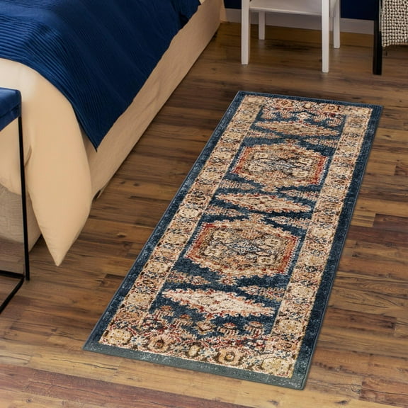 Unique Loom Utopia Collection Area Rug - Larissa (2' x 6' 1" Runner Blue/Brown)
