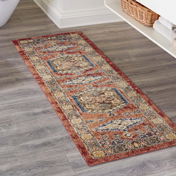 Unique Loom Utopia Collection Area Rug - Larissa (2' x 6' 1" Runner Terracotta/Blue)