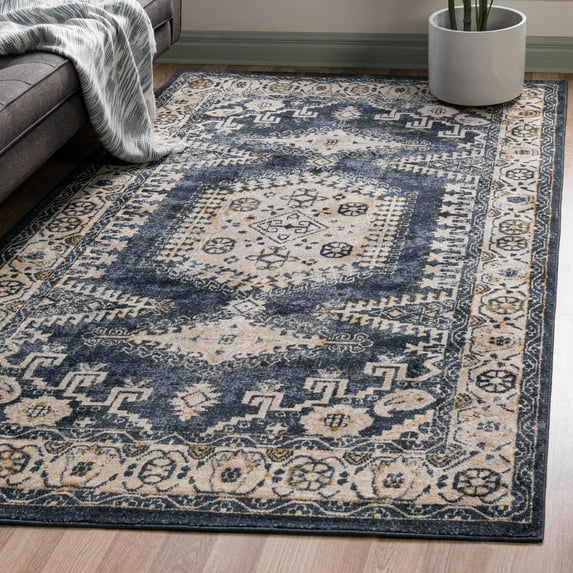Unique Loom Utopia Collection Area Rug - Larissa (8' x 10' Rectangle Dark Blue/Gold)