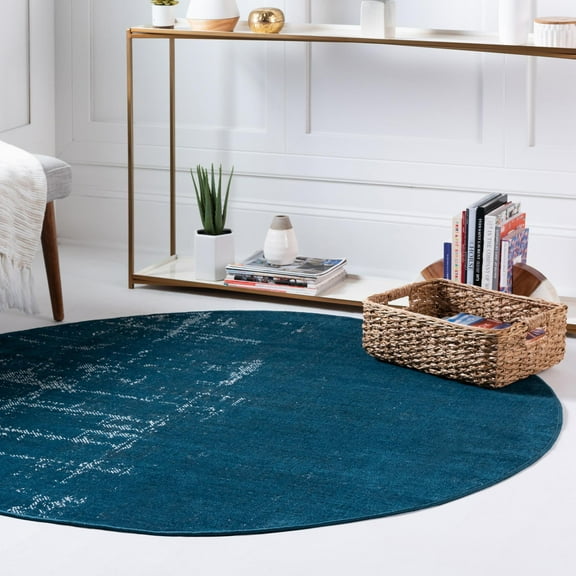 Unique Loom Valencia Collection Area Rug - Seville (5' 3" Round Blue/Ivory)