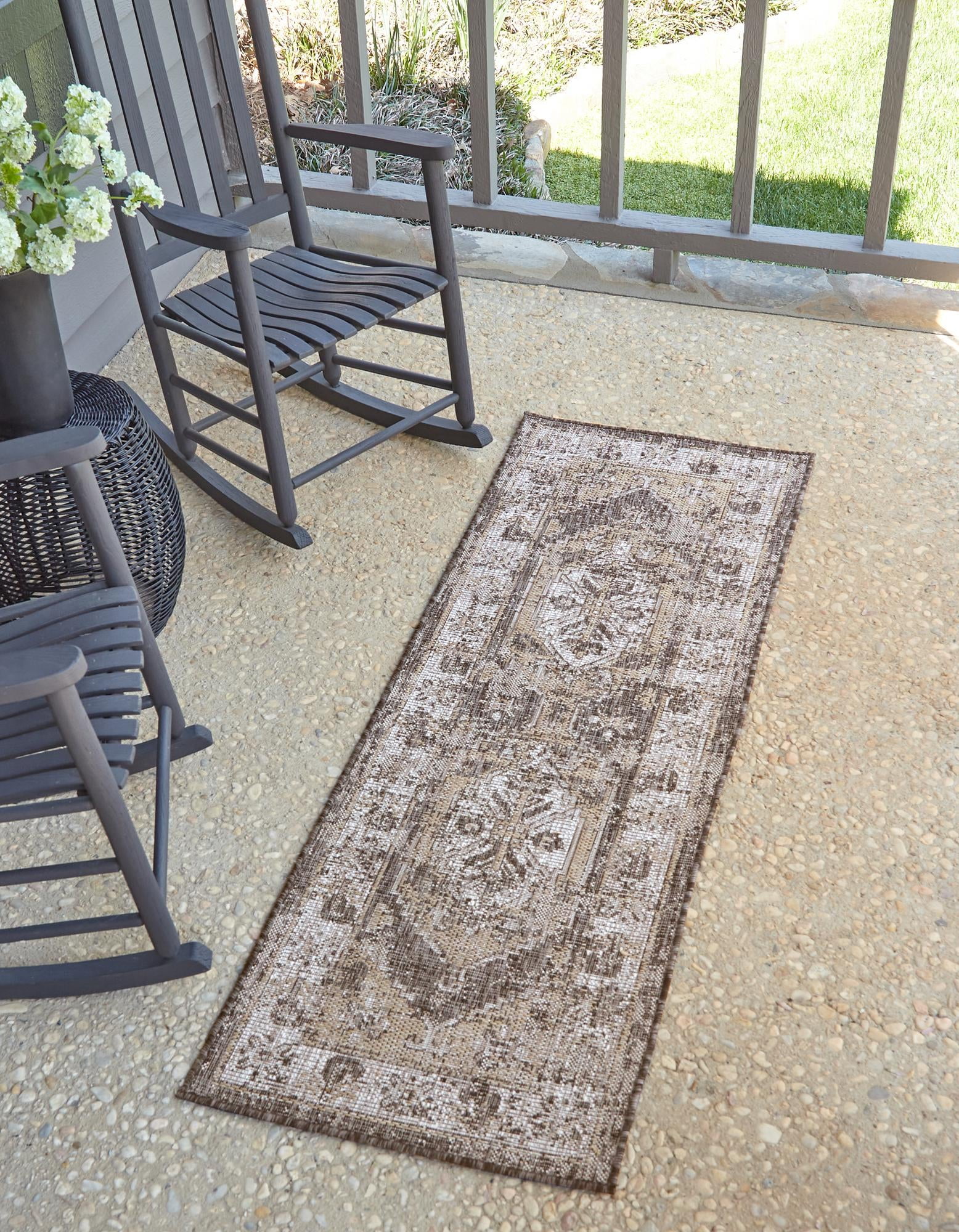 Charcoal Easy-Care Synthetic Outdoor Runner Rug 2' x 6'