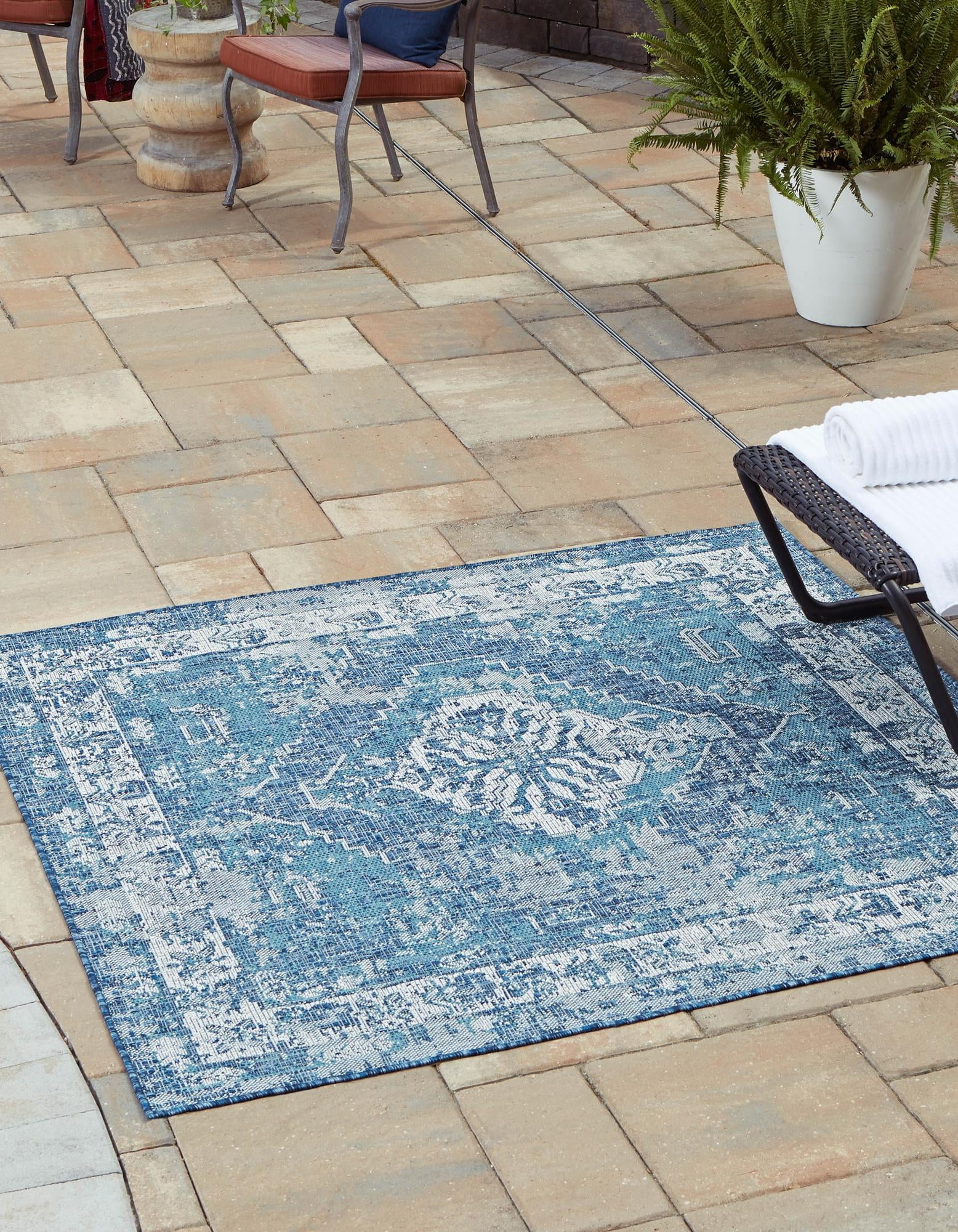 Valeria Blue Square Synthetic Outdoor Area Rug