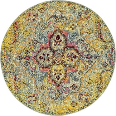 Unique Loom Vita Collection Area Rug - Van Gogh (4' 1" Round Yellow/Beige)