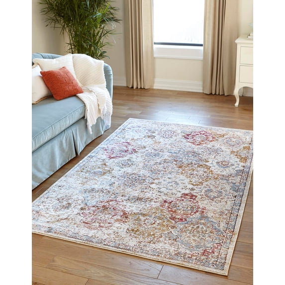 Unique Loom Verona Augustus Rug Beige/Red 7' 1" x 10' Rectangle Border Bohemian Perfect For Living Room Bed Room Dining Room Office