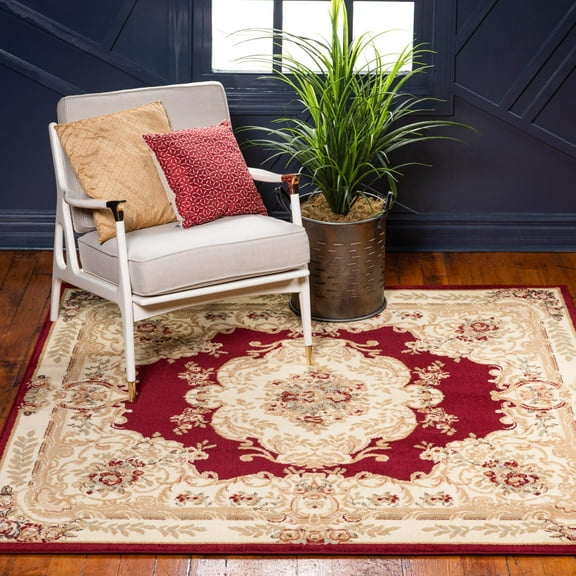 Unique Loom Versailles Collection Area Rug - Charles (4' 1" Square Red/Cream)