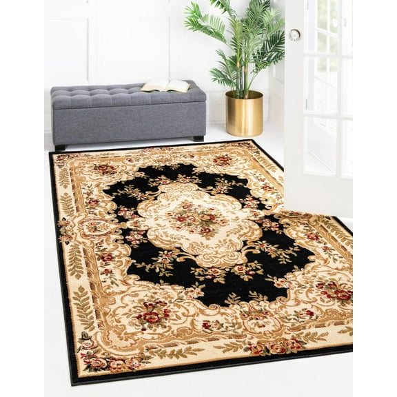 Unique Loom Versailles Collection Area Rug - Charles (5' 3" x 8' Rectangle Black/Cream)