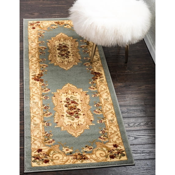 Unique Loom Versailles Collection Area Rug - Henry (2' 7" x 10' Runner Light Blue/Cream)