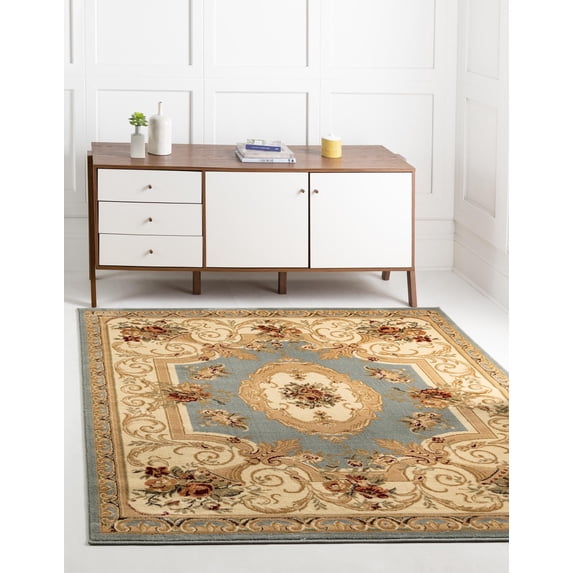 Unique Loom Versailles Collection Area Rug - Henry (7' 10" Square Light Blue/Cream)