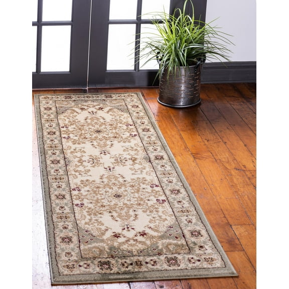 Unique Loom Versailles Collection Area Rug - Louis (2' 7" x 10' Runner Cream/Light Green)
