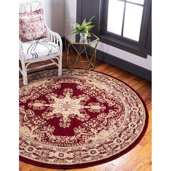 Unique Loom Versailles Collection Area Rug - Louis (7' 10" Round Red/Cream)