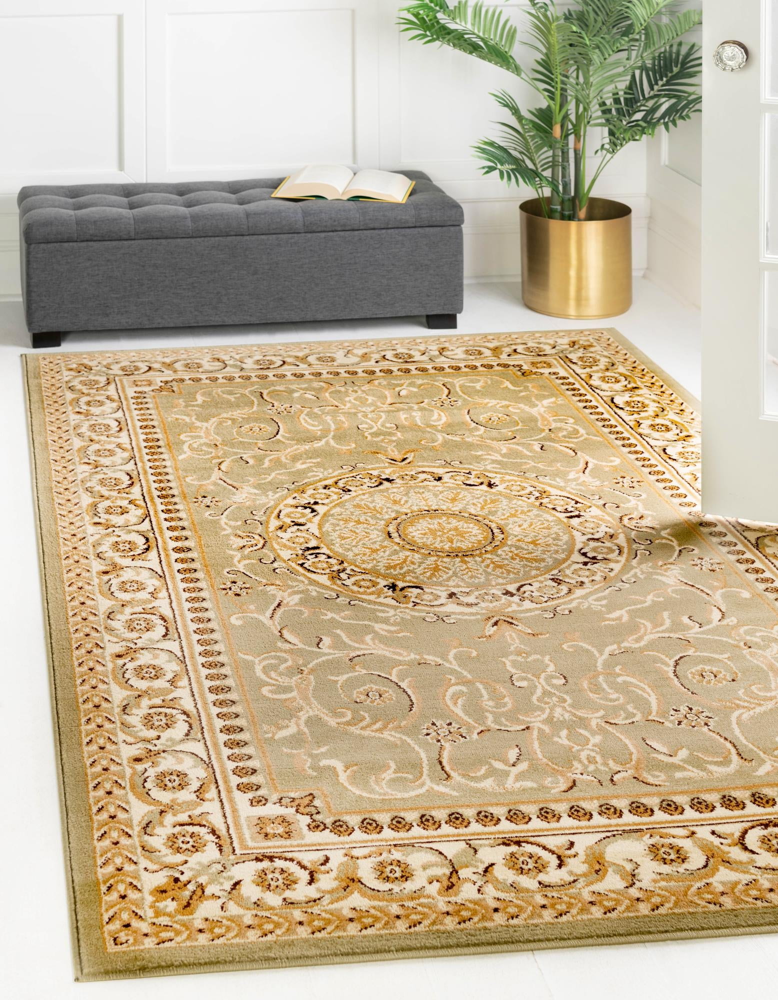 Versailles Light Green Synthetic Floral Rectangular Rug 2'2" x 3'1"