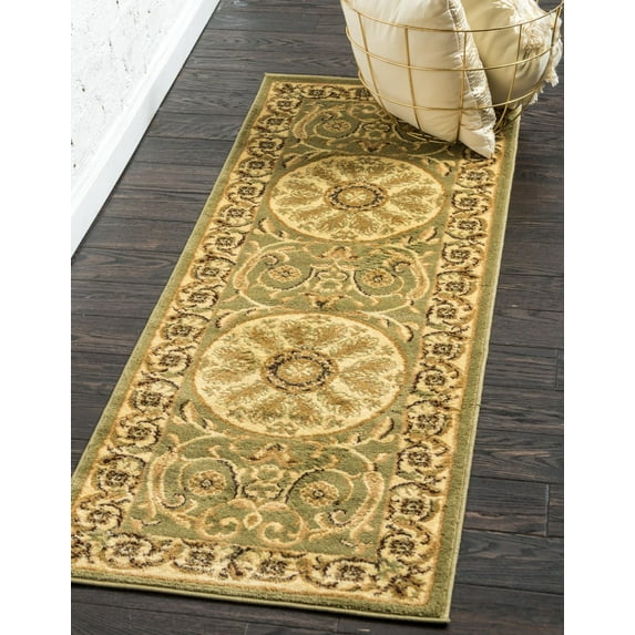 Unique Loom Versailles Collection Area Rug - Napoleon (2' 7" x 10' Runner Light Green/Cream)