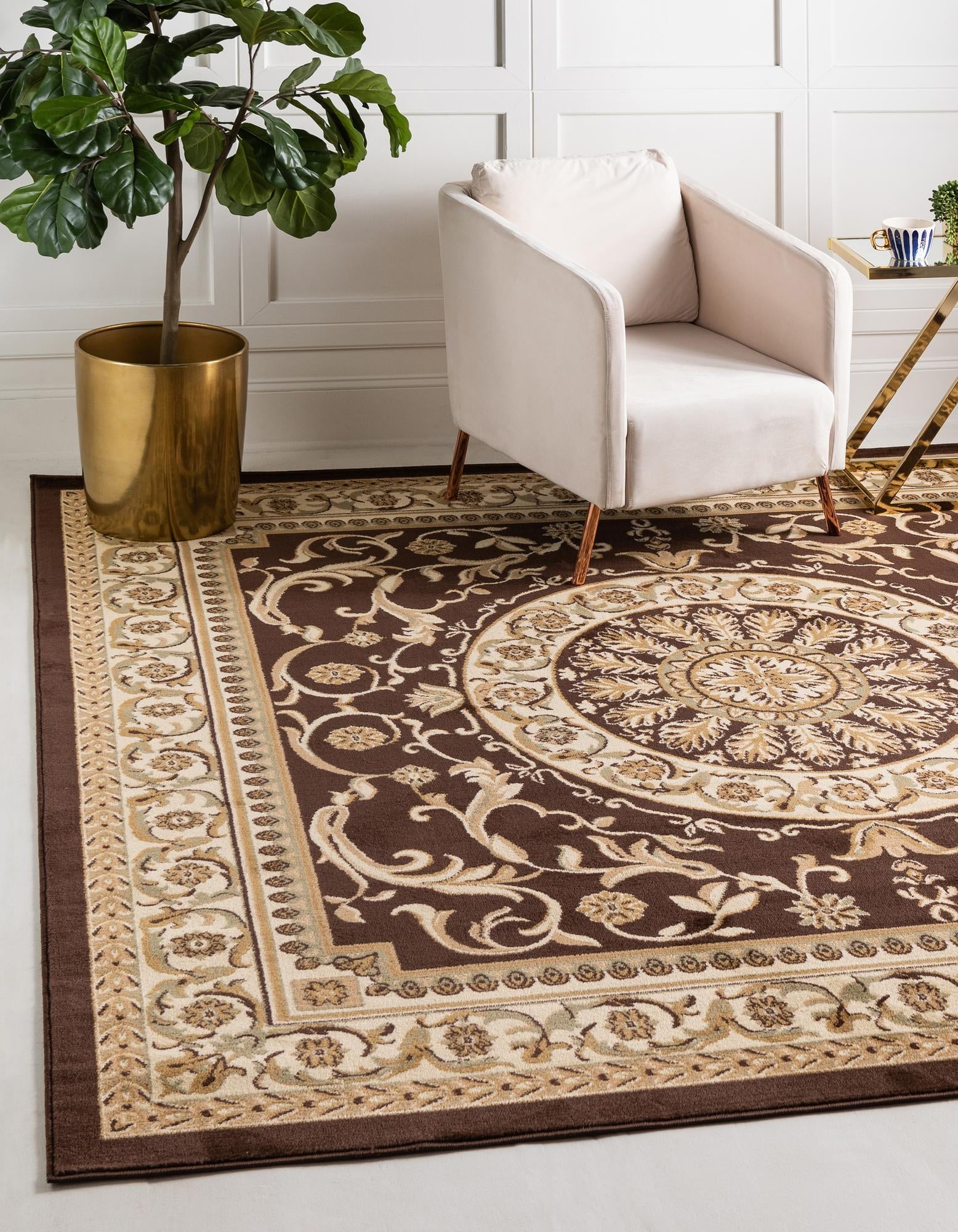 Versailles Elegance Brown 4' Square Synthetic Area Rug