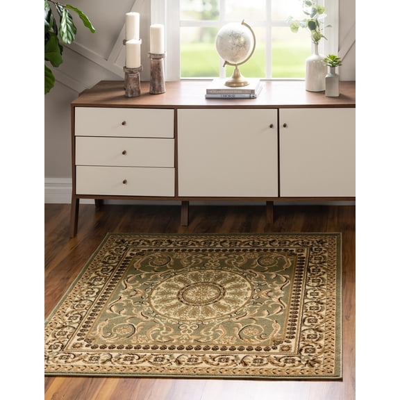 Unique Loom Versailles Collection Area Rug - Napoleon (4' 1" Square Light Green/Cream)
