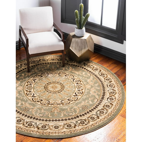 Unique Loom Versailles Collection Area Rug - Napoleon (6' 1" Round Light Green/Cream)