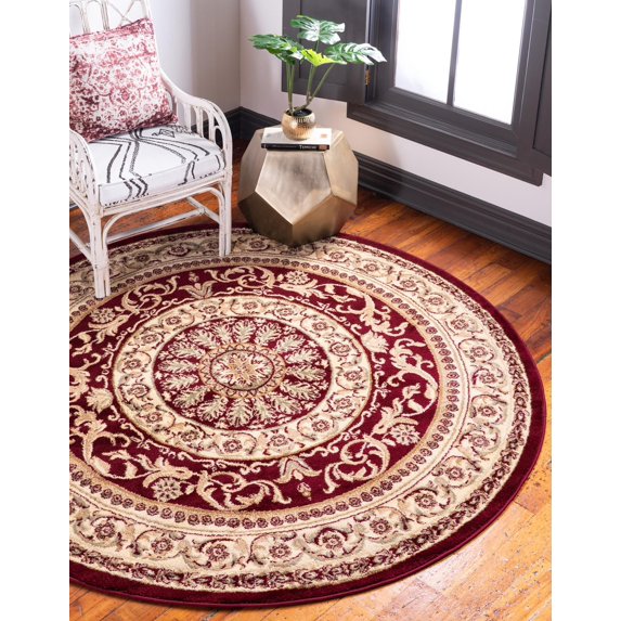 Unique Loom Versailles Collection Area Rug - Napoleon (6' 1" Round Red/Light Blue)