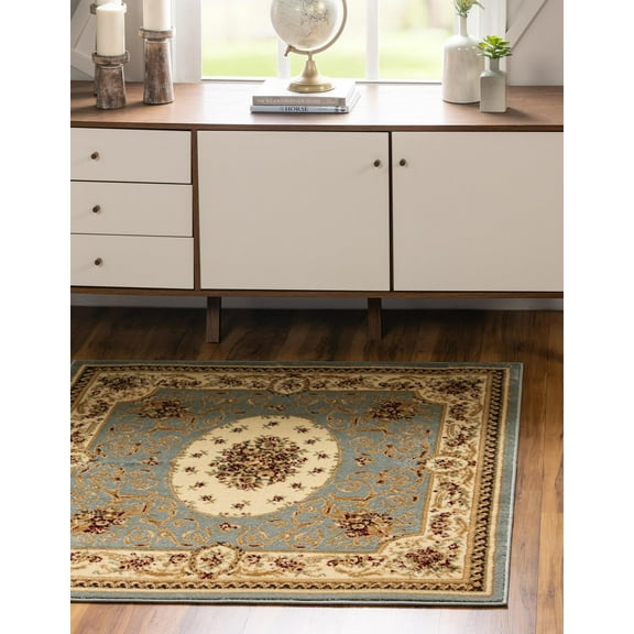 Unique Loom Versailles Collection Area Rug - Phillipe (4' 1" Square Light Blue/Brown)