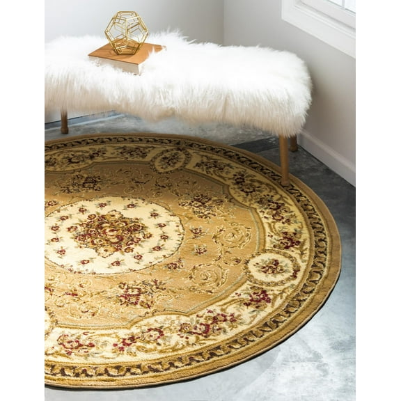 Unique Loom Versailles Collection Area Rug - Phillipe (6' 1" Round Tan/Cream)