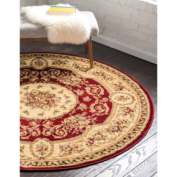 Unique Loom Versailles Collection Area Rug - Phillipe (7' 10" Round Red/Cream)