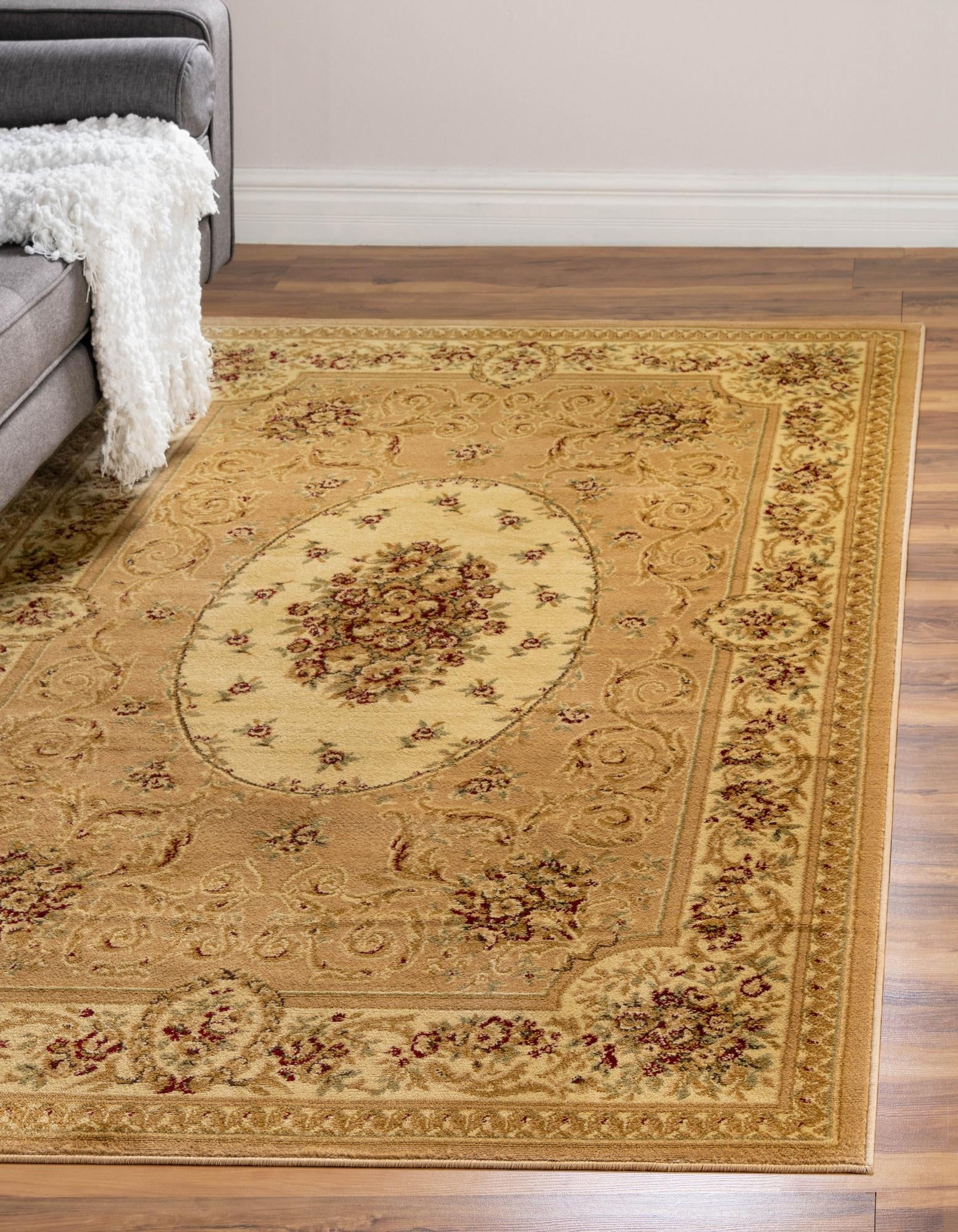 Tan Medallion Rectangular Synthetic 9' x 12' Area Rug