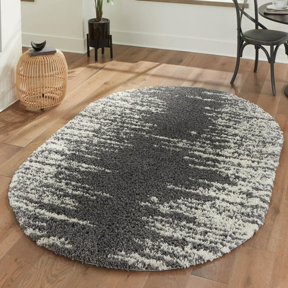 Unique Loom Serenity Shag Collection Area Rug - Vigie (5' 3" x 8' Oval Gray/Ivory)