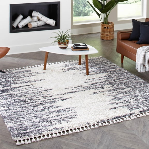 Unique Loom Serenity Shag Collection Area Rug - Vigie (10' Square White/Gray)